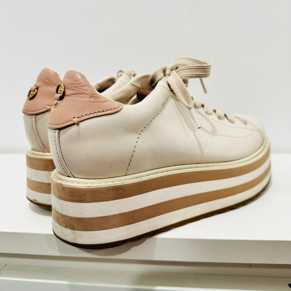 Coach Platform Sneaker Womens 9B G4012 Cream Leather Striped Flatform Shoe - Picture 11 of 16
